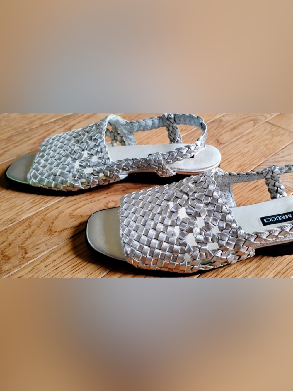 Sesto Meucci Silver Braided Slingback leather Sandals.